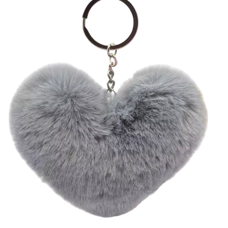 Fluffy Pompom Keychain Gifts for Women Soft Heart Shape Pompon Fake Rabbit Key Chain Ball Car Bag Accessories Key Ring