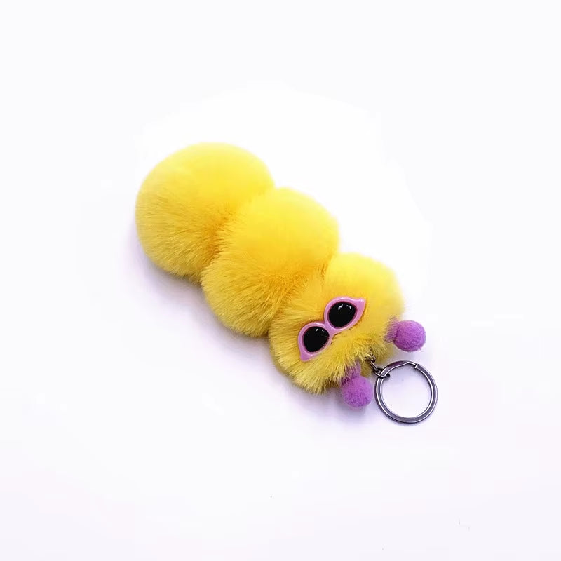 New Cute Caterpillar Keychain Cute Candy Color Cartoon Plush Bag Pendant Car Key Chain Accessories K4176