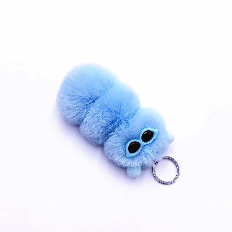 New Cute Caterpillar Keychain Cute Candy Color Cartoon Plush Bag Pendant Car Key Chain Accessories K4176