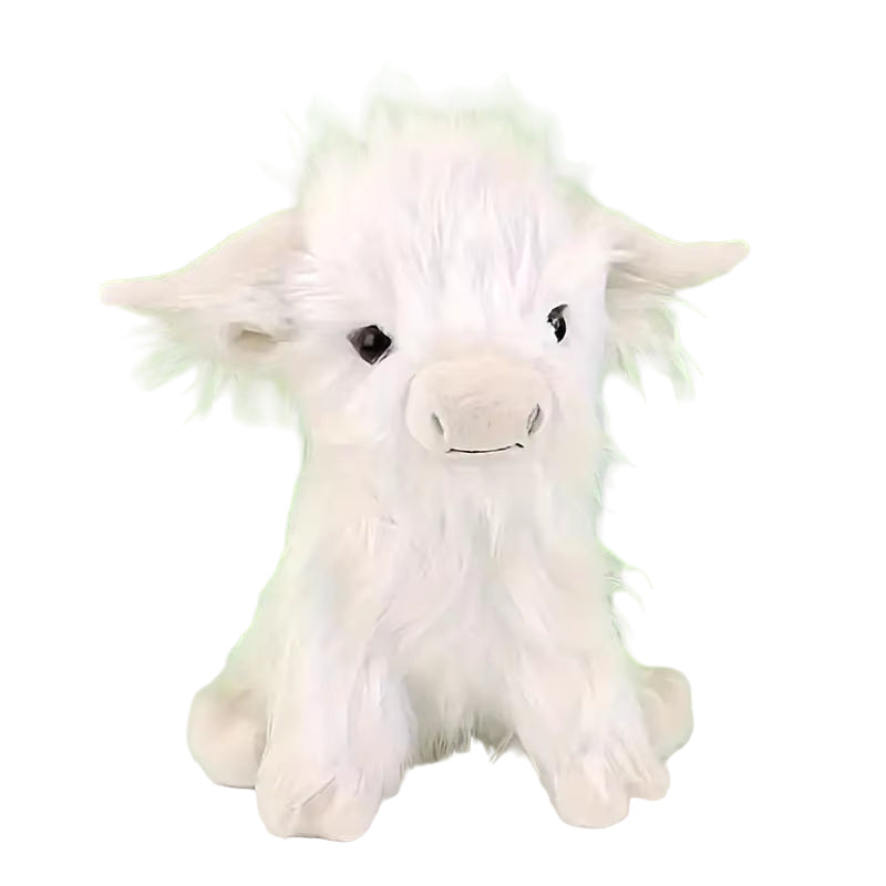 30Cm Simulation Kyloe Cream Highland Cow Animal Plush Doll Soft Stuffed Highland Cow Cattlle Plushie Gift for Kids Boys Girls