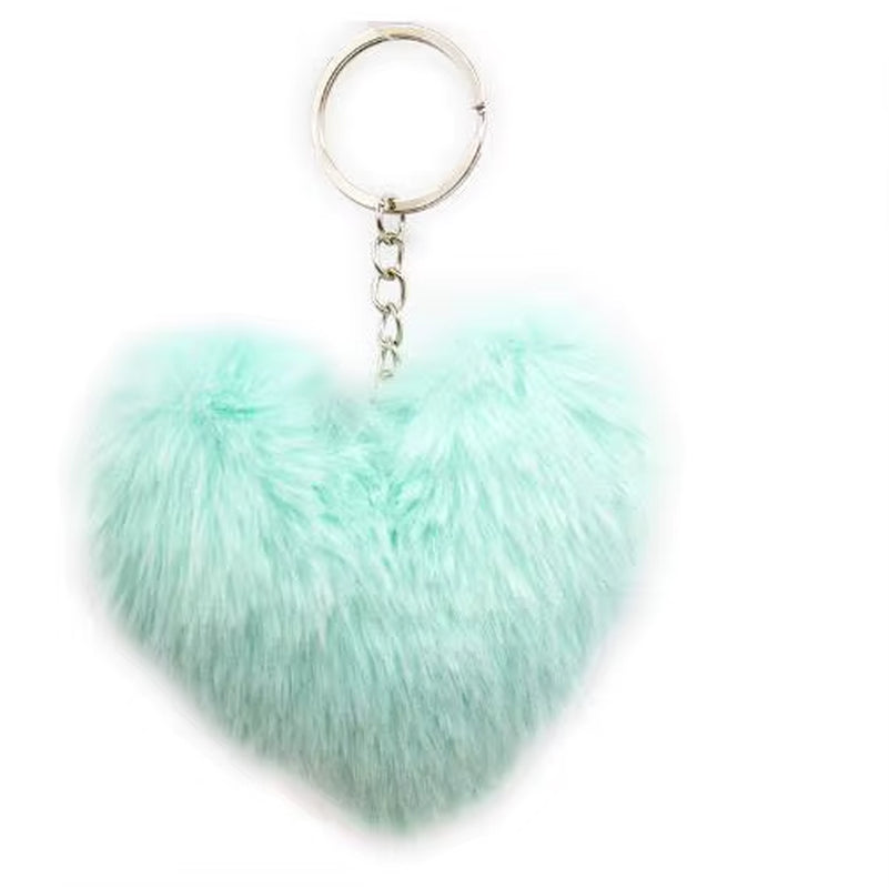 Fluffy Pompom Keychain Gifts for Women Soft Heart Shape Pompon Fake Rabbit Key Chain Ball Car Bag Accessories Key Ring