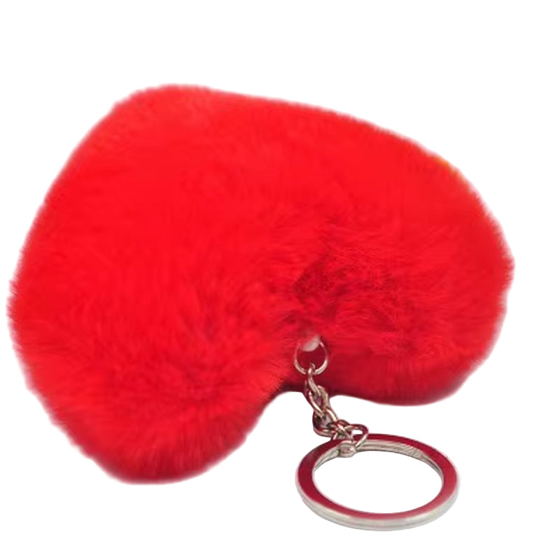 Fluffy Pompom Keychain Gifts for Women Soft Heart Shape Pompon Fake Rabbit Key Chain Ball Car Bag Accessories Key Ring
