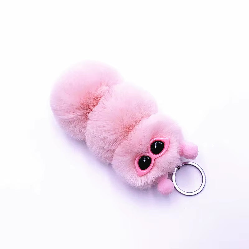 New Cute Caterpillar Keychain Cute Candy Color Cartoon Plush Bag Pendant Car Key Chain Accessories K4176
